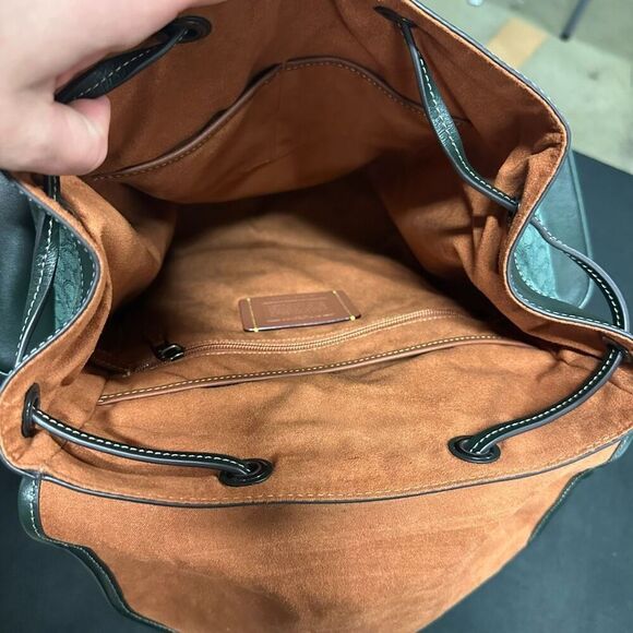 New Coach Hitch Amazon Green Micro Signature Jacquard Leather Backpack - Picture 11 of 13